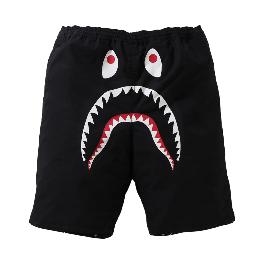 BAPE Space Camo Shark Reversible Shorts Black Basement