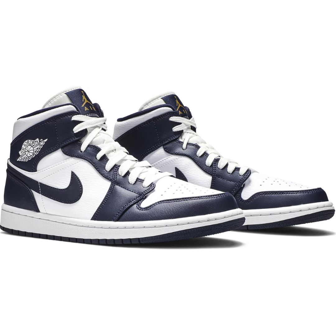 Jordan 1 Mid White Metallic Gold Obsidian