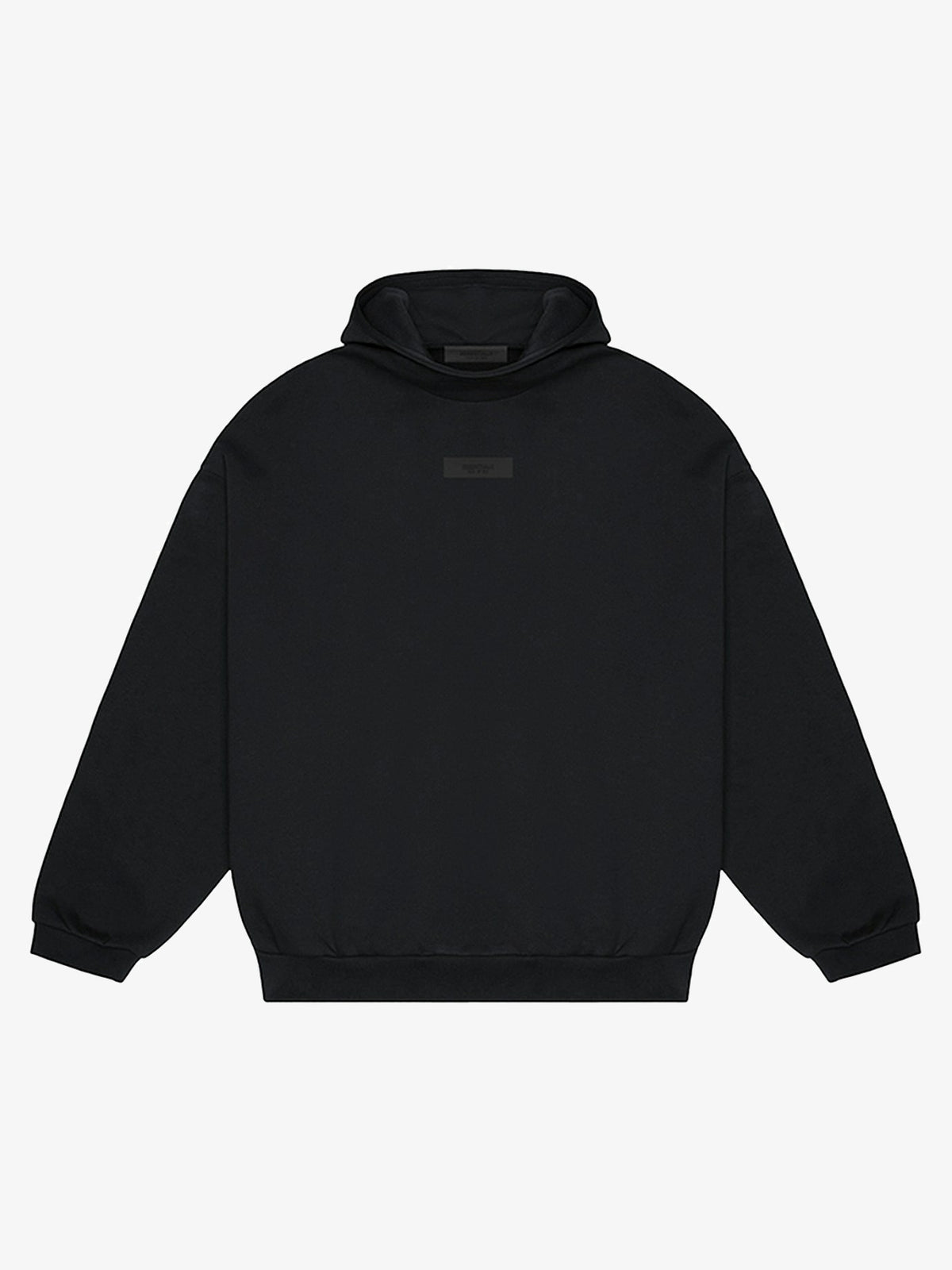 Fear of God Essentials Chest Logo Hoodie 'Jet Black/Jet Black' – front three-quarter