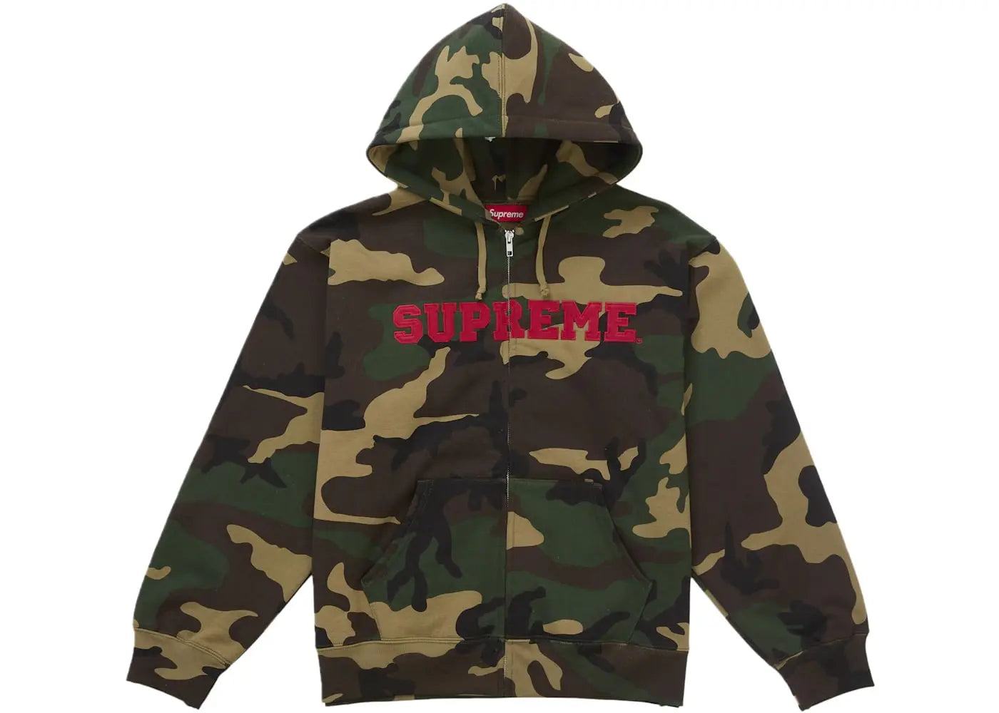 Supreme Collegiate Applique Zip Up Hooded Sweatshirt Woodland Camo Basement