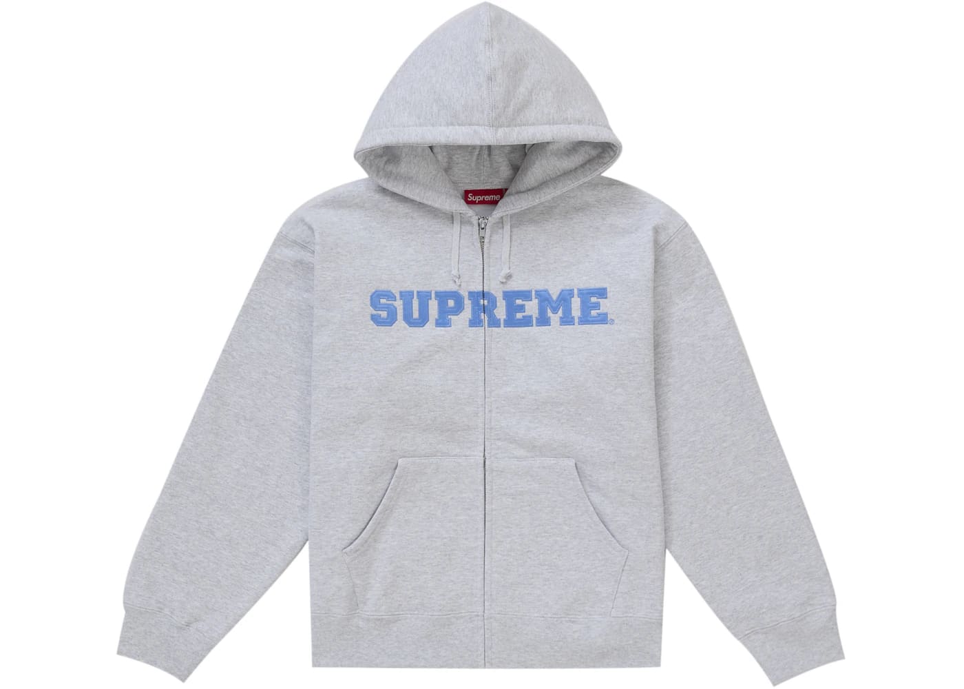 Supreme Collegiate Applique Zip Up Hooded Sweatshirt Ash Grey Basement