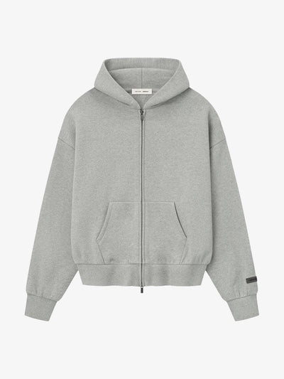 Fear of God Essentials Classic Fleece Zip-Up Hoodie 'Concrete Heather' – front