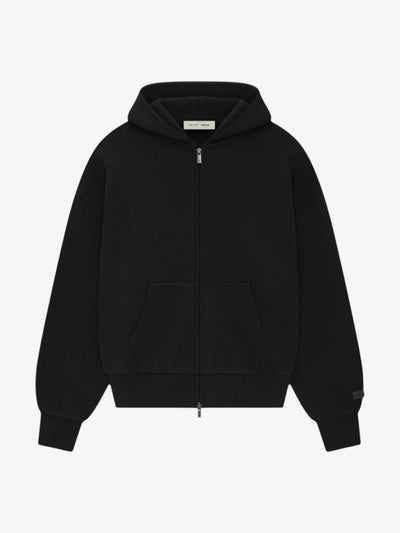Fear of God Essentials Classic Full Zip-Up Hoodie 'Jet Black' – front