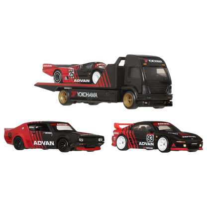 Hot Wheels Premium Collector Display Sets, 3 Cars & 1 Transporter (Group GMH39)