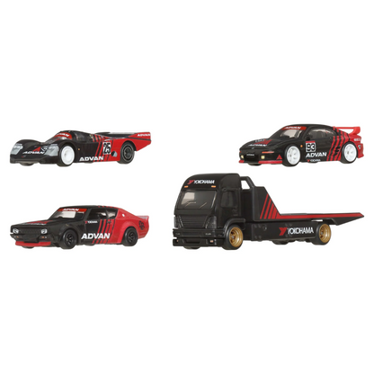 Hot Wheels Premium Collector Display Sets, 3 Cars & 1 Transporter (Group GMH39)