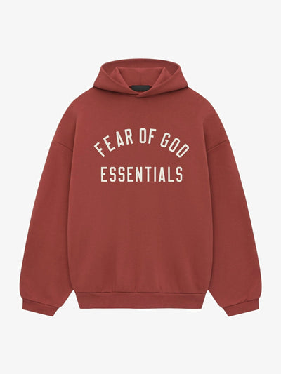 Fear of God Essentials Fleece Hoodie 'Crimson' – front three-quarter