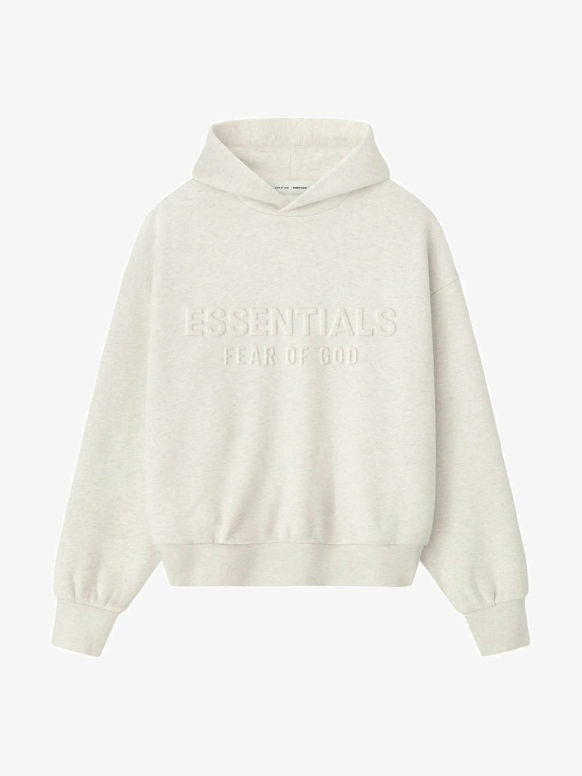 Fear of God Essentials Embossed Essentials Classic Hoodie 'Oatmeal Heather' – front three-quarter