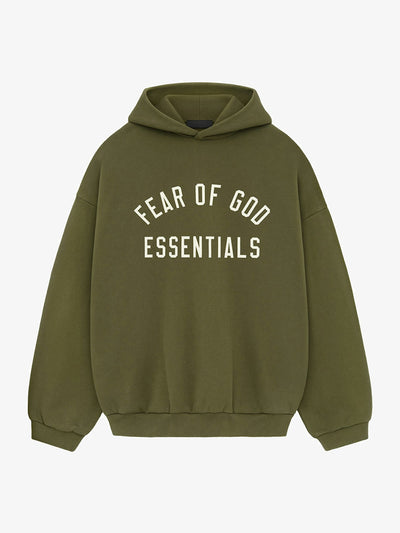 Fear of God Essentials Fleece Hoodie 'Military' – front three-quarter