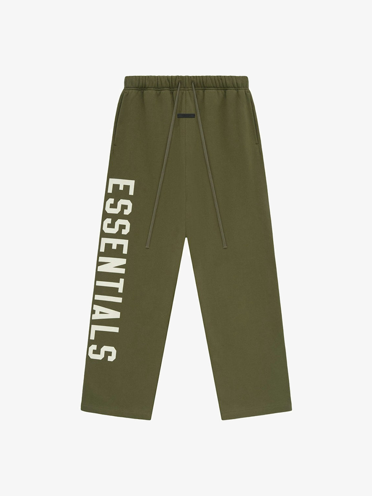 Fear of God Essentials Fleece Relaxed Sweatpant 'Military' – front, flat lay