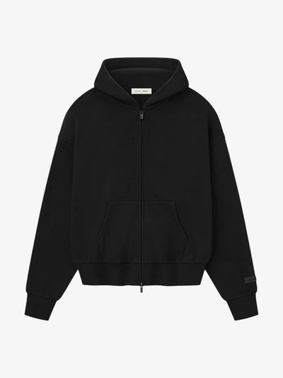 Fear of God Essentials Classic Fleece Zip-Up Hoodie 'Jet Black' – front three-quarter