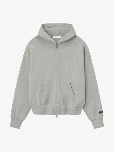 Fear of God Essentials Classic Fleece Zip-Up Hoodie 'Concrete Heather' – front three-quarter