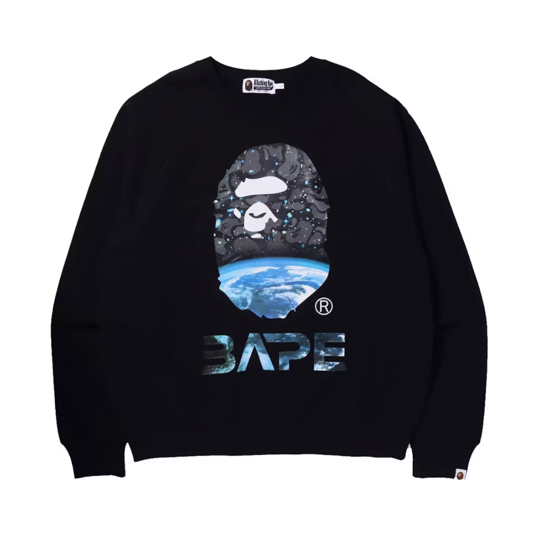 BAPE Space Camo Ape Head Loose Fit Crewneck Black