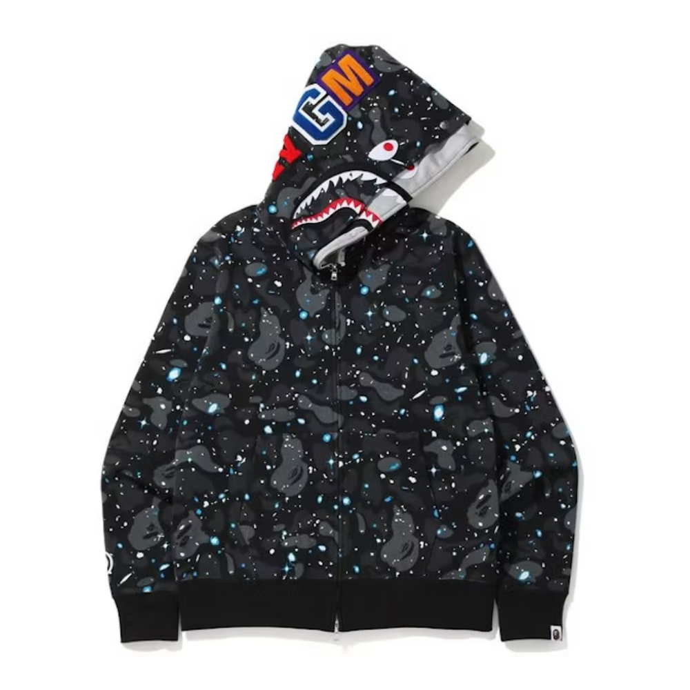 BAPE Space Camo Shark Full Zip Double Hoodie Black Multi