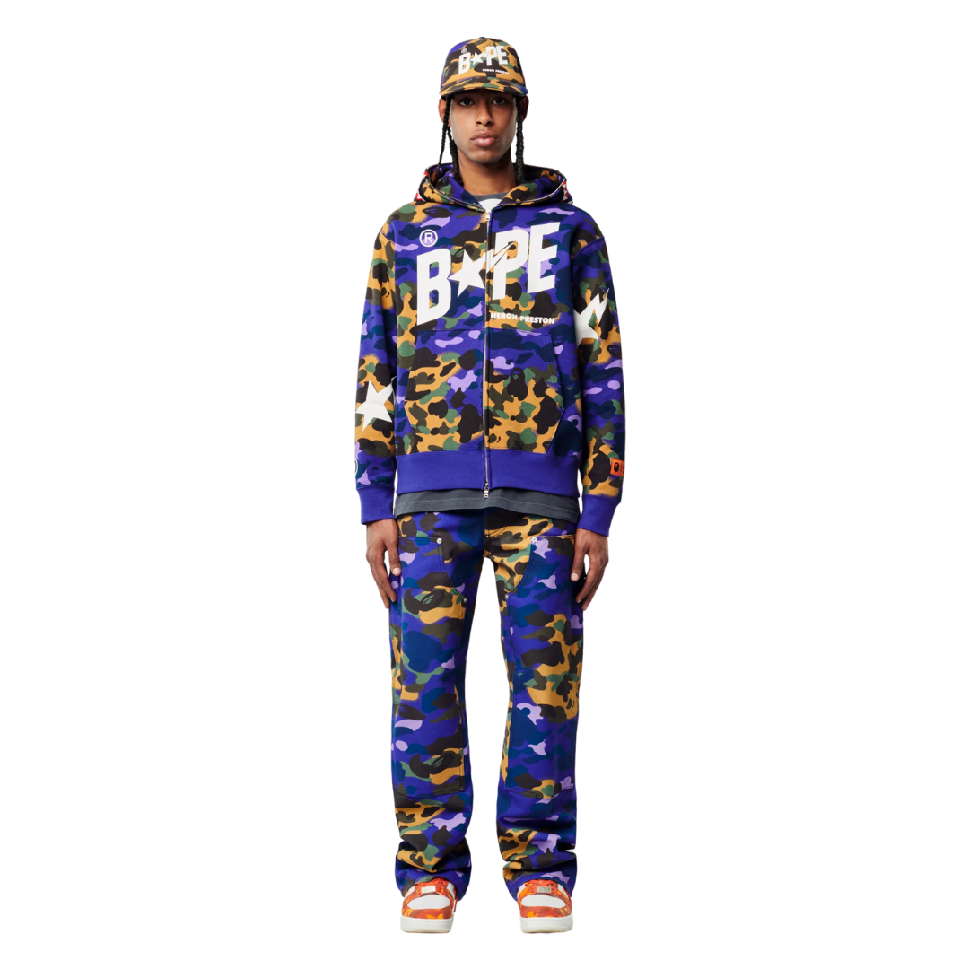 BAPE x Heron Preston Mix 1st Camo Shark Relaxed Fit Full Zip Hoodie Purple