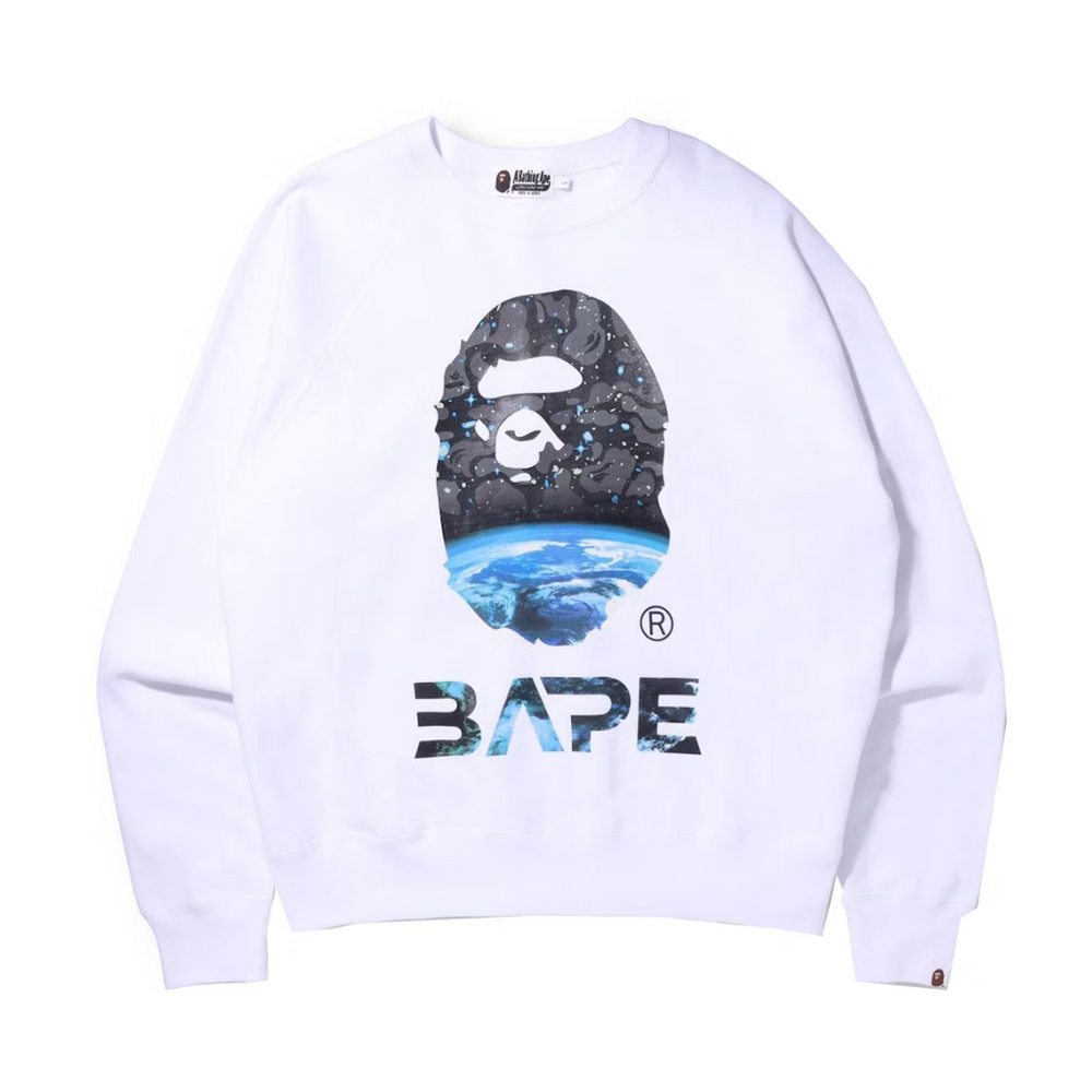 BAPE Space Camo Ape Head Loose Fit Crewneck White