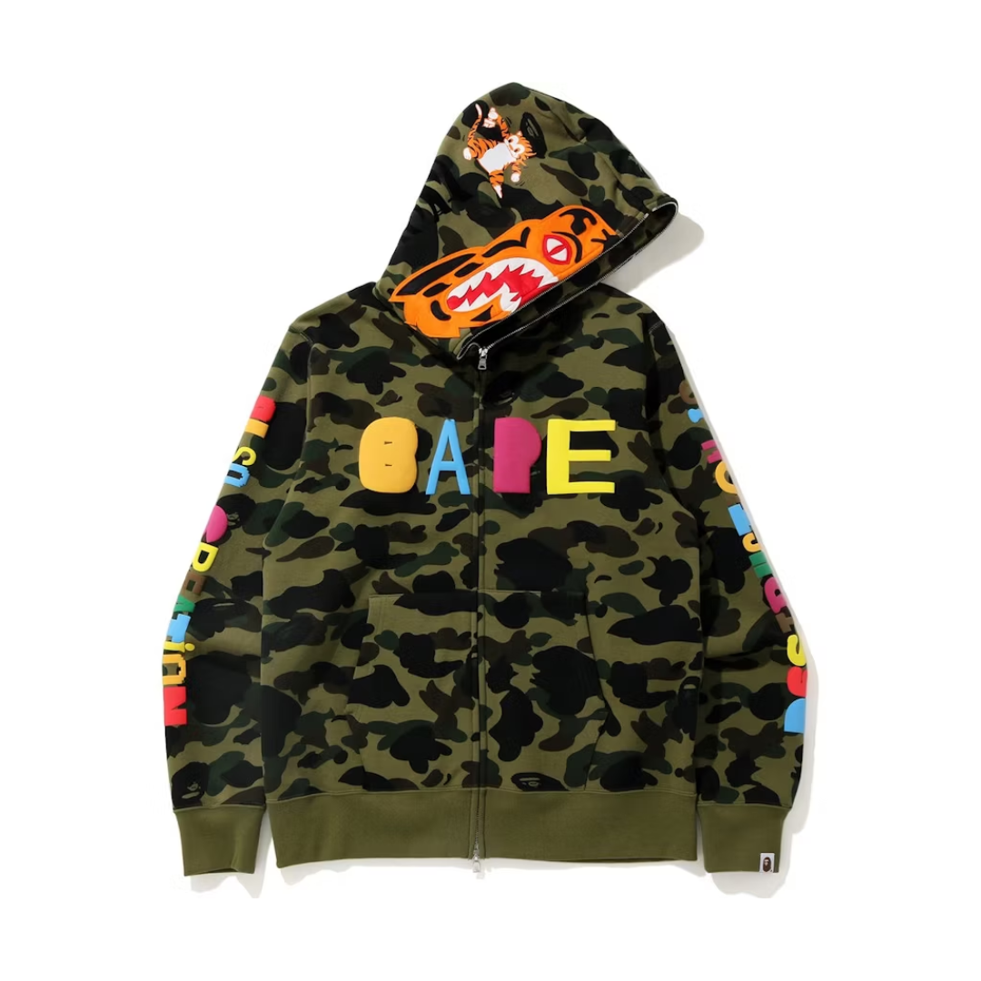 BAPE x READYMADE Tiger Shark Wide Full Zip Hood Green